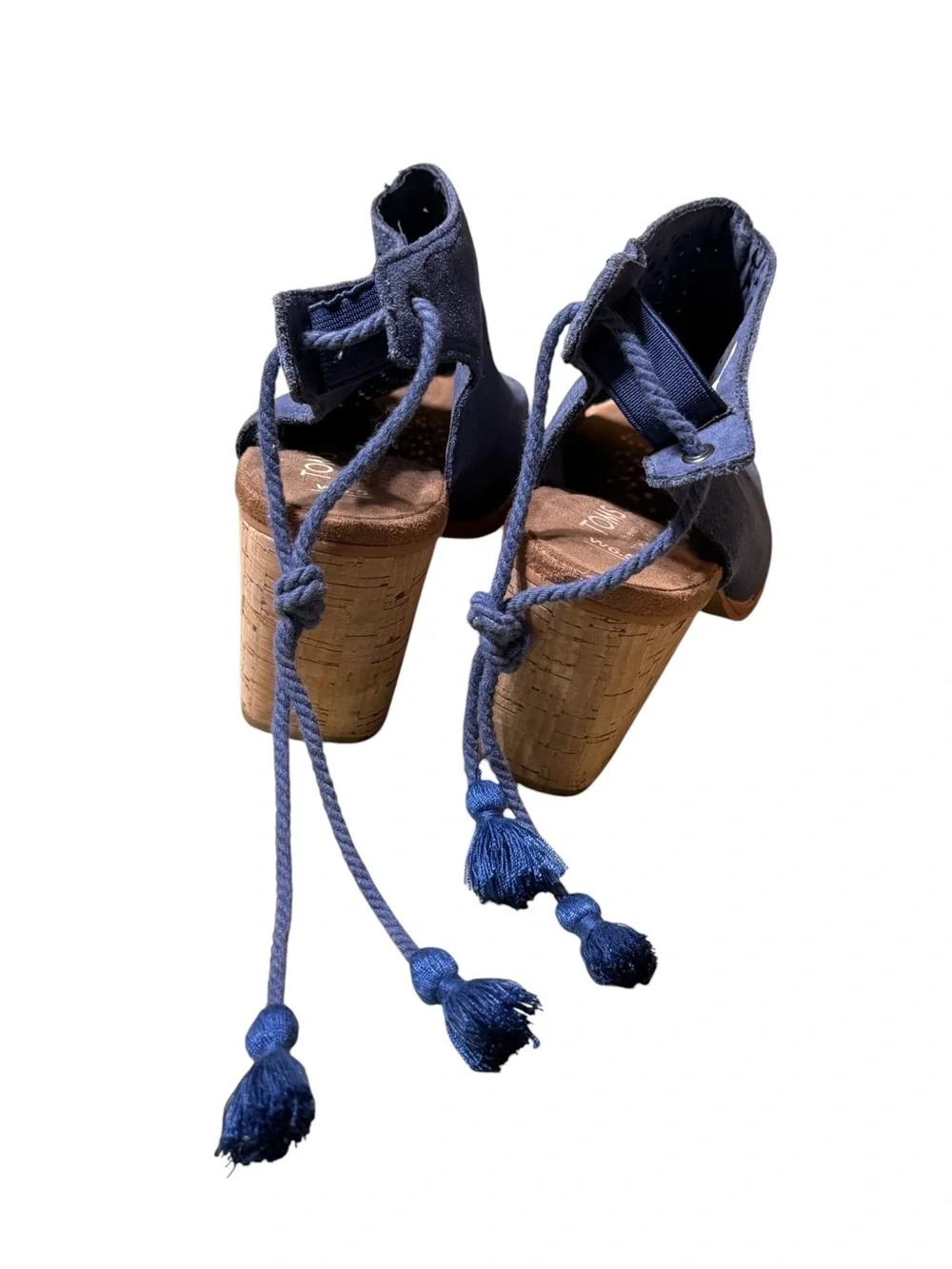 TOMS Elba Suede Blue Lace-Up Back Peep-Toe Heeled Sandals/Ankle Booties US 6.5